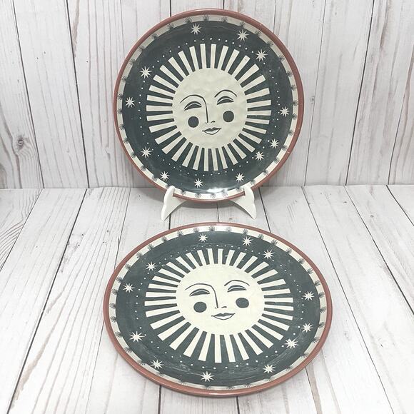 Vintage Boho Celestial Sun Face Plates Retro Cosmic Starburst Dinnerware 2pc Set - Picture 1 of 7